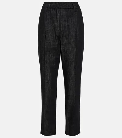 Brunello Cucinelli Hoch Sitzende Karottenjeans Mit Zierperlen In Schwarz