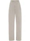 Brunello Cucinelli Stretch Dyed Denim Loose Utility Trousers With Monili In Grey