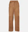 Brunello Cucinelli Mid-rise Suede Wide-leg Pants In Brown