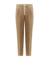 Brunello Cucinelli Men Leisure Fit Trousers In Linen And Cotton Gabardine In Brown