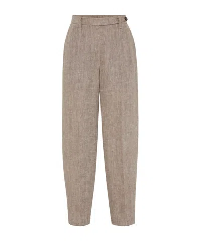 Brunello Cucinelli Mid-rise Tapered Leg Trousers In Neutral