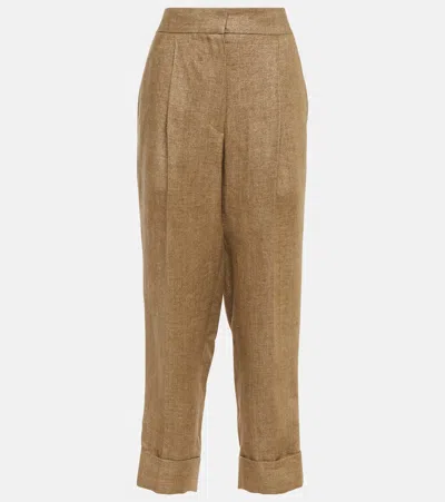 Brunello Cucinelli Mid-rise-hose Aus Leinen In Camel/oro