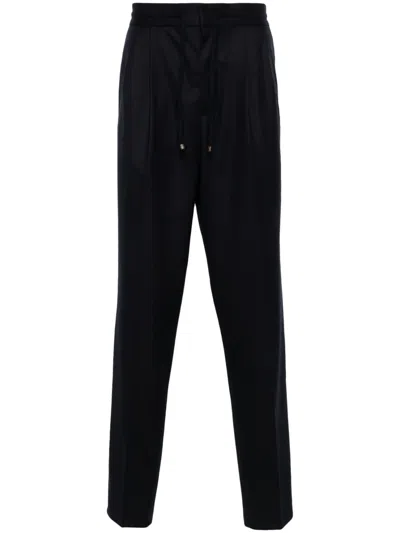 Brunello Cucinelli Wool Flannel Leisure Fit Trousers With Drawstring And Double Pleats In Black