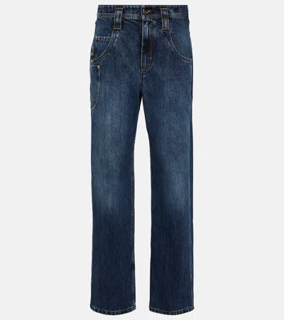 Brunello Cucinelli Low-rise Wide-leg Jeans In Blue
