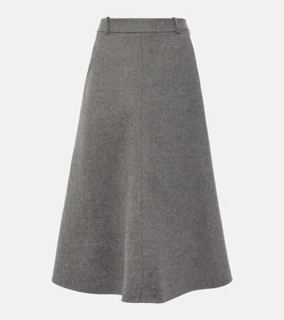 Brunello Cucinelli Mid-rise Wool Midi Skirt In Grey