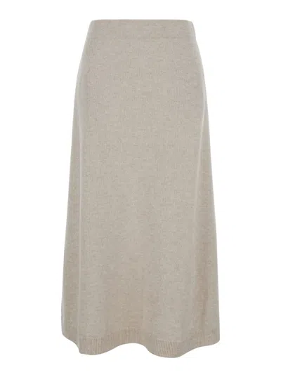 Brunello Cucinelli Linen-cashmere-silk Sequinned Midi Skirt In Beige