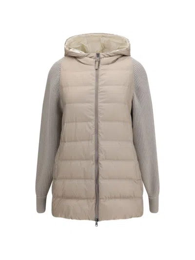 Brunello Cucinelli Monili Chain Padded Hybrid Down Jacket In Gold