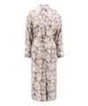 Brunello Cucinelli Silk Chemisier Dress With Ginkgo Print In Grey