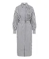 Brunello Cucinelli Striped Midi Shirt Dress With Floral Embroidery In White