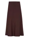 Brunello Cucinelli Women Bordeaux Midi Skirt With High Waist And Flared Hem In Wool Blend Woman In Brown