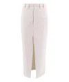 Brunello Cucinelli Cotton And Linen Skirt With Diagonal Motif In White