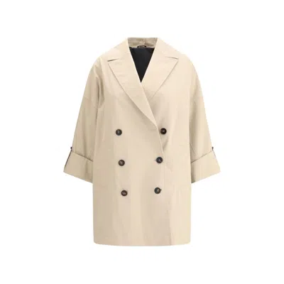 Brunello Cucinelli Midi Trench Coat In Sand
