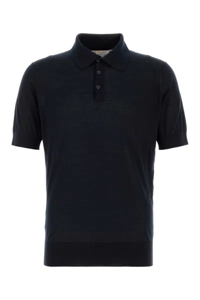 Brunello Cucinelli Midnight Blue Silk Blend Polo Shir In Black