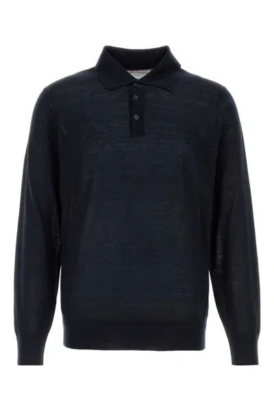 Brunello Cucinelli Midnight Blue Silk Blend Polo Shirt In Black
