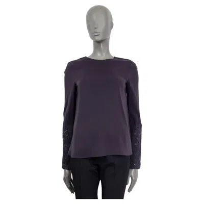 Pre-owned Brunello Cucinelli Midnight Blue Silk Crochet Sleeve Blouse Shirt S