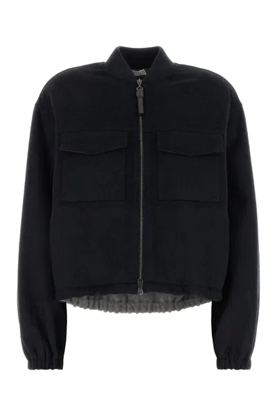 Brunello Cucinelli Midnight Blue Wool Bomber Jacket