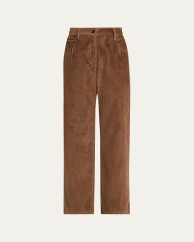 Brunello Cucinelli Mid-rise Corduroy Straight-leg Pants In Brown