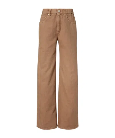 Brunello Cucinelli Mid-rise Cotton And Linen Wide-leg Pants In Brown