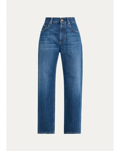 Brunello Cucinelli Mid-rise Monili Trim Wide-leg Jeans In Heritage Blue