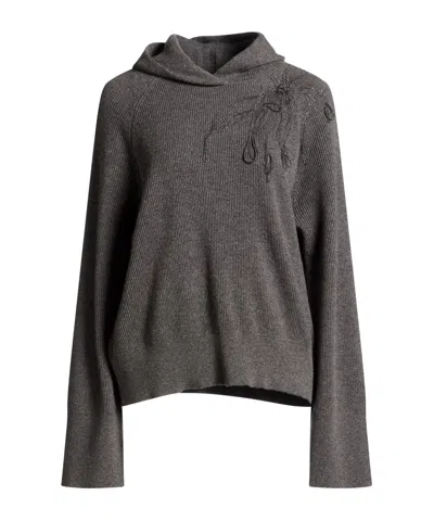 Brunello Cucinelli Midweight Cashmere Knit Hooded Longsleeve Top In Gray