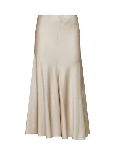 Brunello Cucinelli Milky White Satin Cady Pencil Fluid Midi Skirt