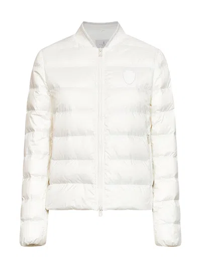Brunello Cucinelli Milky White Water-repellent Matte Nylon Logo Down Jacket In Silver