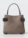 Brunello Cucinelli Embellished Strap Suede Leather Handbag In Gray