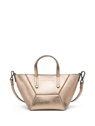 Brunello Cucinelli Leather Tote Bag In Gold
