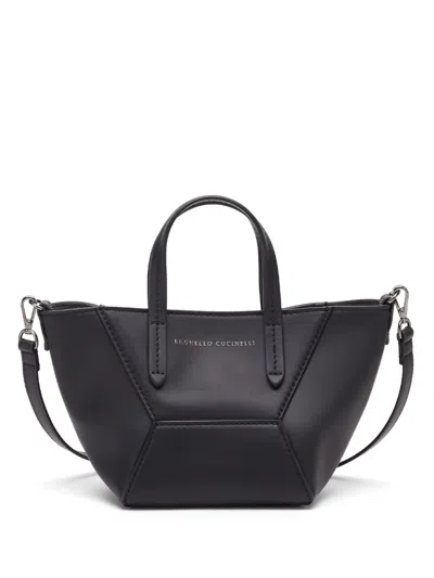 Brunello Cucinelli Mini Bc Duo Leather Tote Bag In Black