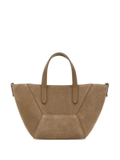 Brunello Cucinelli Mini Bc Duo Logo-embossed Tote Bag In Brown