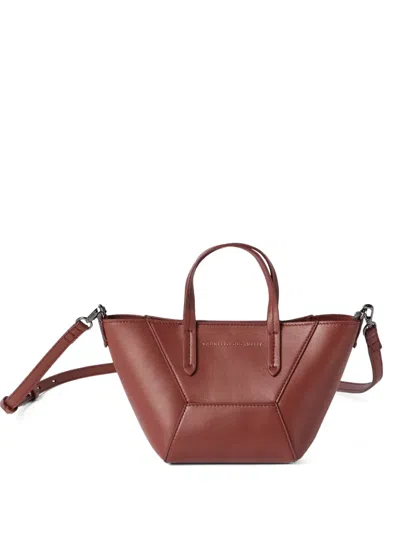 Brunello Cucinelli Mini Bc Duo Monili-detail Leather Tote Bag In Burgundy