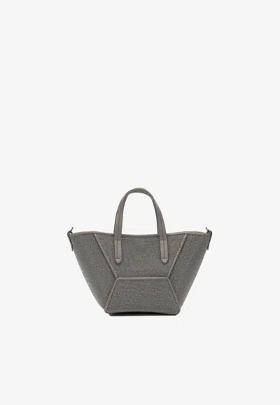 Brunello Cucinelli Mini Bc Duo Monili-embellished Tote Bag In Gray