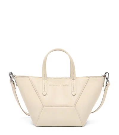 Brunello Cucinelli Mini Calfskin Bc Duo Top-handle Bag In Neutral
