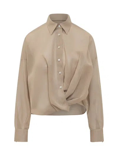 Brunello Cucinelli Mini Draped Front Shirt In Brown