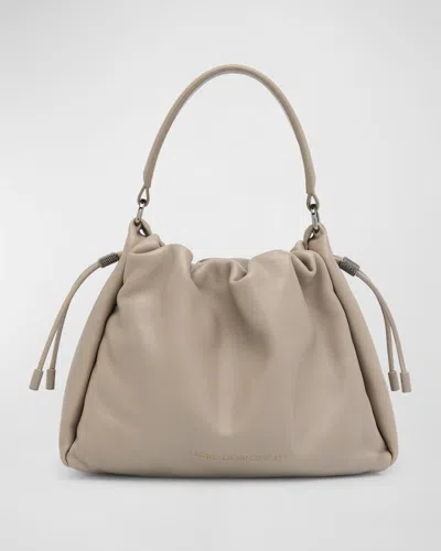 Brunello Cucinelli Mini Drawstring Lambskin Top-handle Bag In Orange
