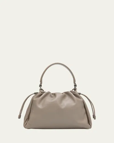 Brunello Cucinelli Mini Drawstring Lambskin Top-handle Bag In Stone