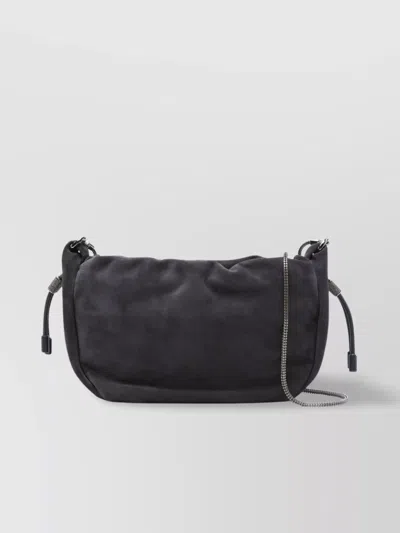 Brunello Cucinelli Mini Gathered Suede Crossbody Bag In Gray