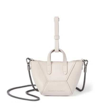 Brunello Cucinelli Mini Leather Bc Duo Tote Bag In White