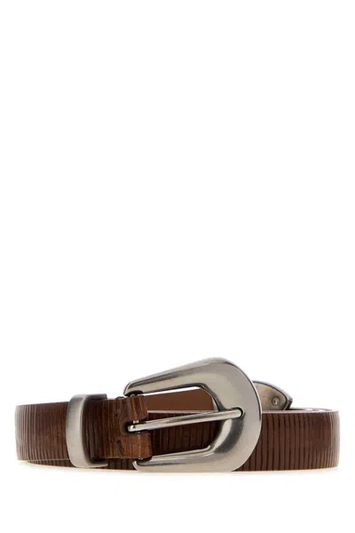 Brunello Cucinelli Mini Leather Belt With Gunmetal Finish In Multi