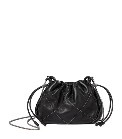 Brunello Cucinelli Mini Leather Mellow Bucket Bag In Black