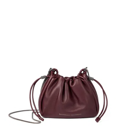 Brunello Cucinelli Mini Leather Mellow Bucket Bag In Red