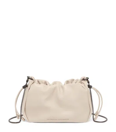 Brunello Cucinelli Mini Leather Mellow Bucket Bag In White