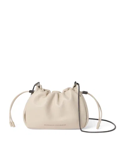 Brunello Cucinelli Mini Leather Mellow Bucket Bag In White