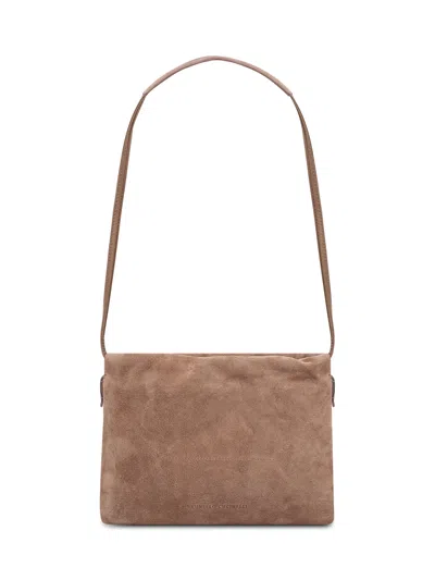 Brunello Cucinelli Mini Leather Shoulder Bag In Brown