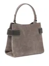 Brunello Cucinelli Mini Monili-embellished Suede Tote Bag In Gray