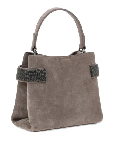 Brunello Cucinelli Mini Monili-embellished Suede Tote Bag In Gray