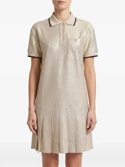 Brunello Cucinelli Mini Pleated-skirt Polo Dress In Gold