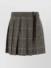 Brunello Cucinelli Mini Skirt With Belted Waist And Check Pattern In Gray