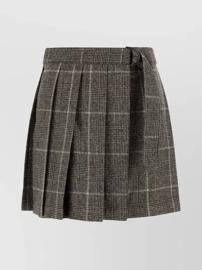 BRUNELLO CUCINELLI MINI SKIRT WITH BELTED WAIST AND CHECK PATTERN