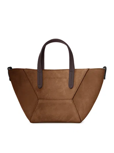 Brunello Cucinelli Mini Suede Bag With Shoulder Strap In Brown